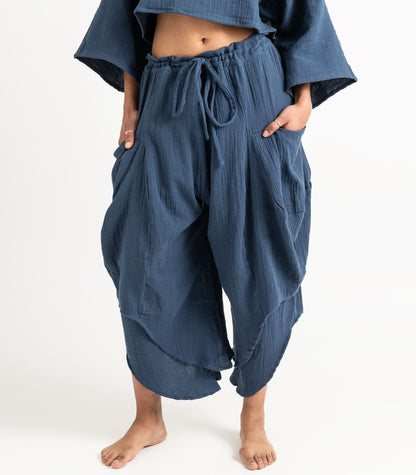 Organic Muslin Ripple Pants - Indigo
