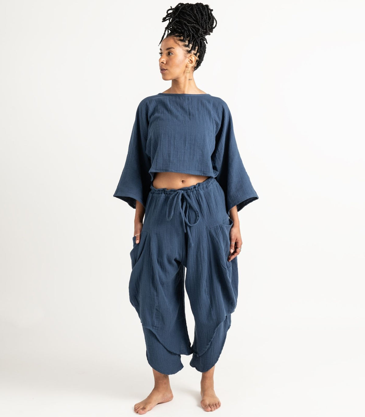 Organic Muslin Ripple Pants - Indigo