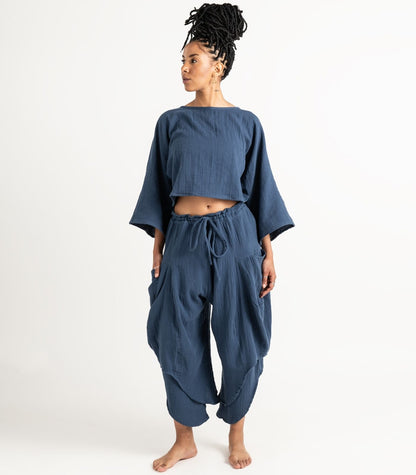 Organic Muslin Ripple Pants - Indigo