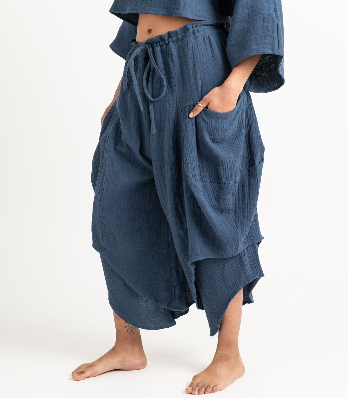 Organic Muslin Ripple Pants - Indigo