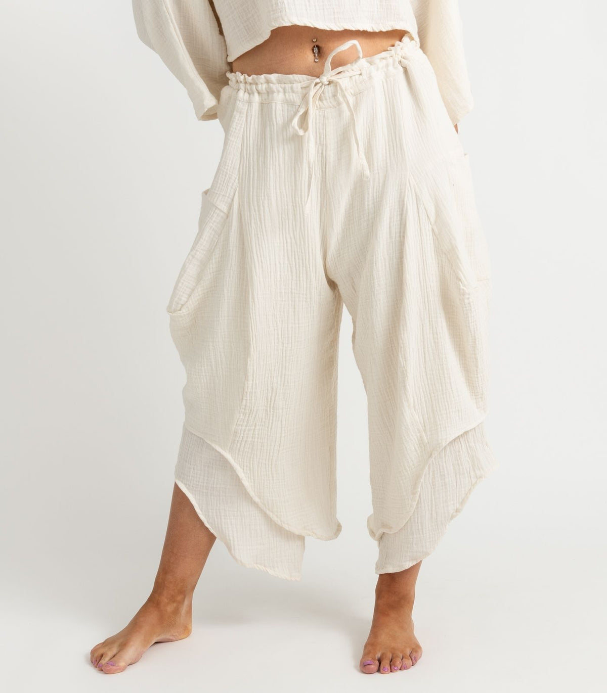 Organic Muslin Ripple Pants - Natural
