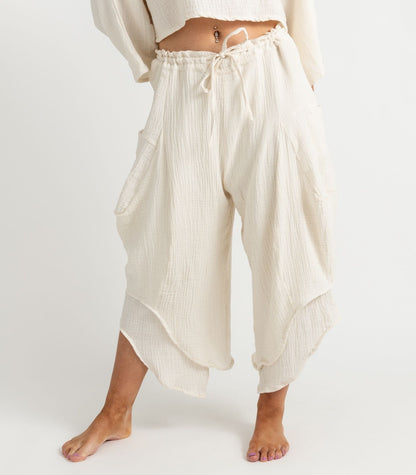 Organic Muslin Ripple Pants - Natural