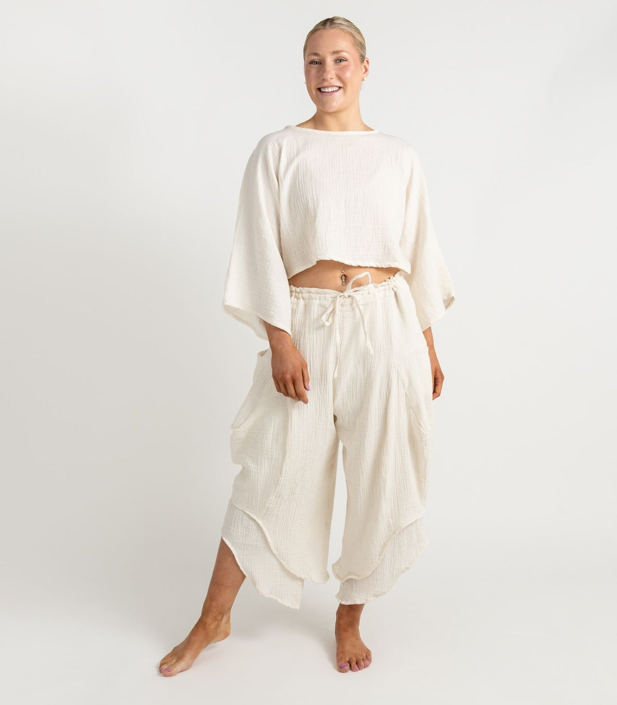 Organic Muslin Ripple Pants - Natural