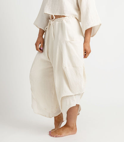Organic Muslin Ripple Pants - Natural