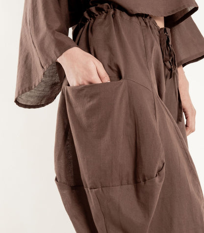 Organic Voile Ripple Pants - Chocolate 