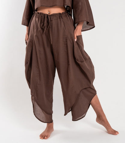 Organic Voile Ripple Pants - Chocolate 