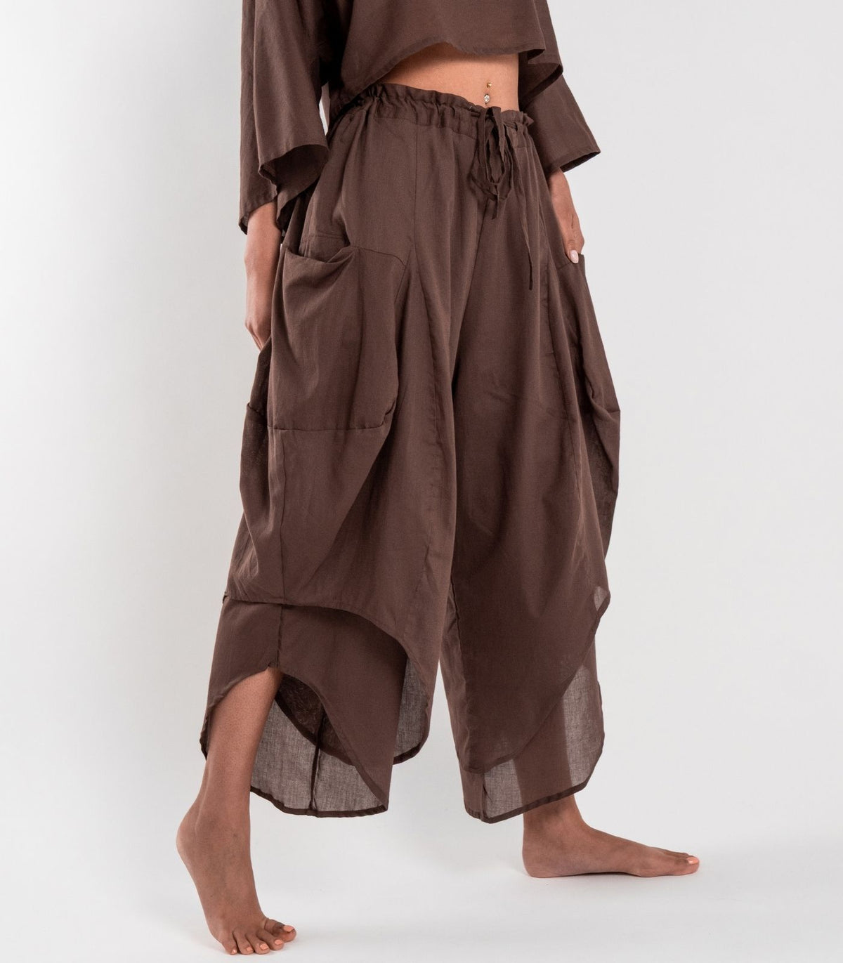 Organic Voile Ripple Pants - Chocolate 