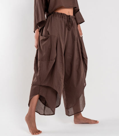 Organic Voile Ripple Pants - Chocolate 