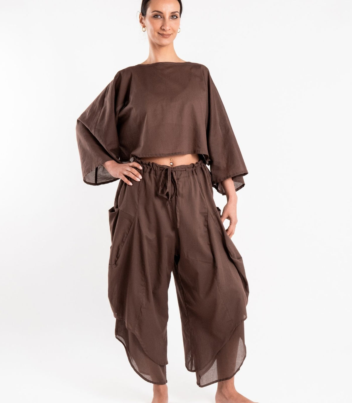 Organic Voile Ripple Pants - Chocolate 