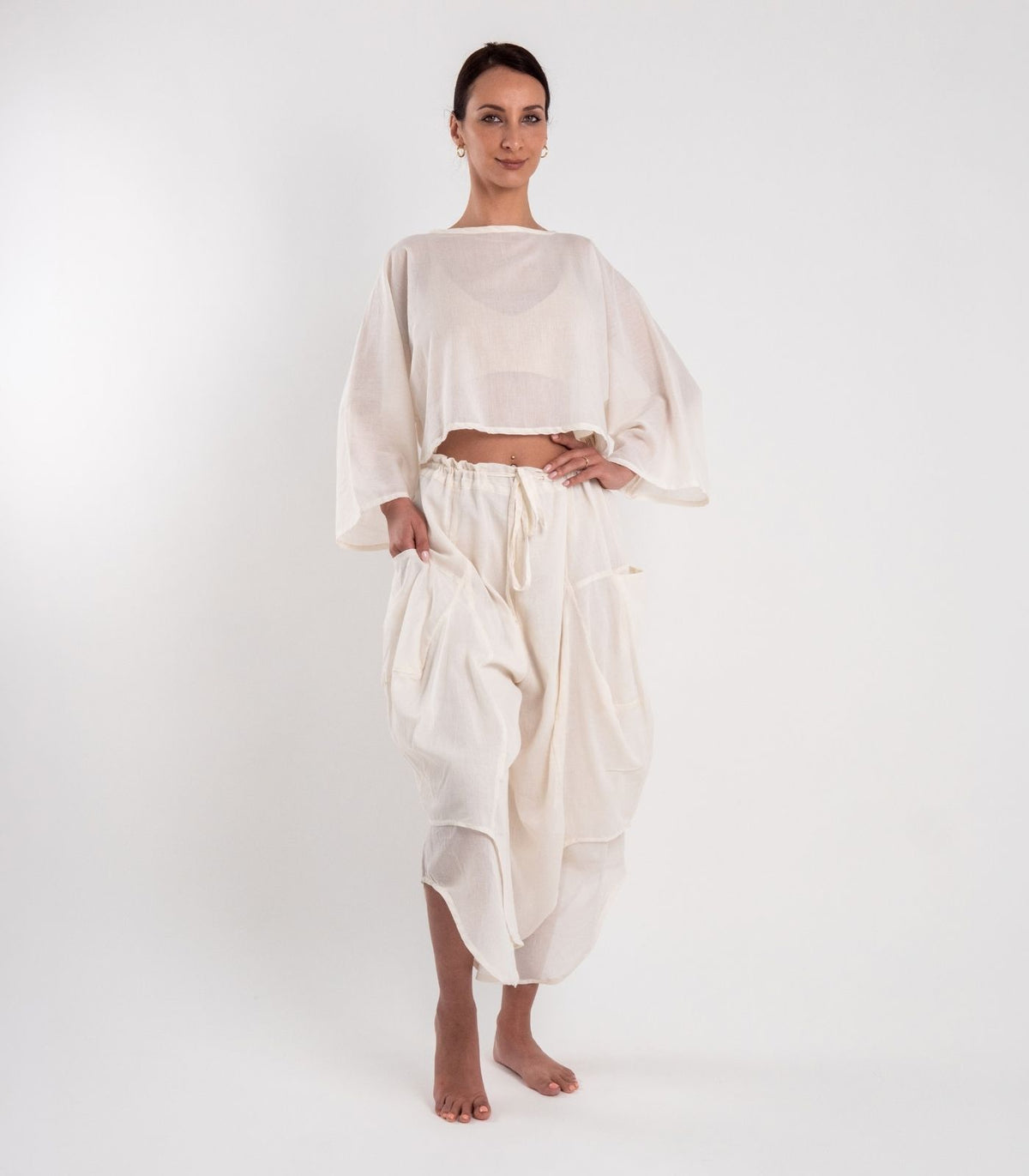 Organic Voile Ripple Pants - Natural 
