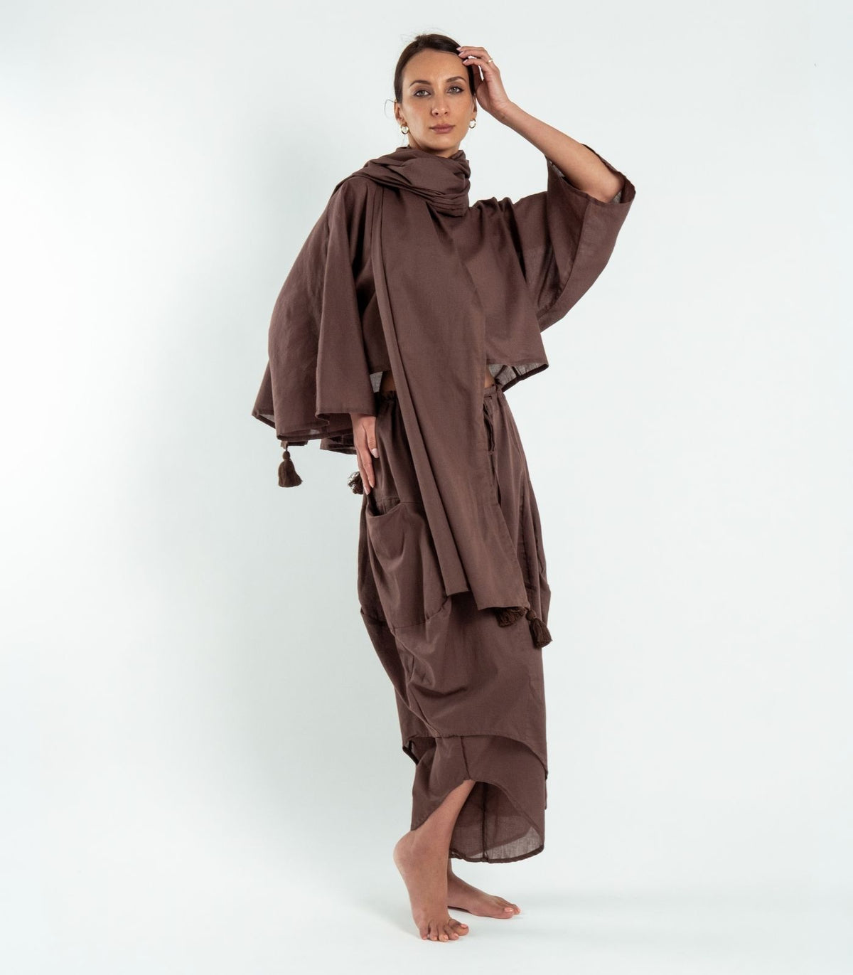 Organic Cotton Shawl (Voile) - Chocolate