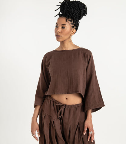 Organic Muslin Sunrise Shirt - Chocolate