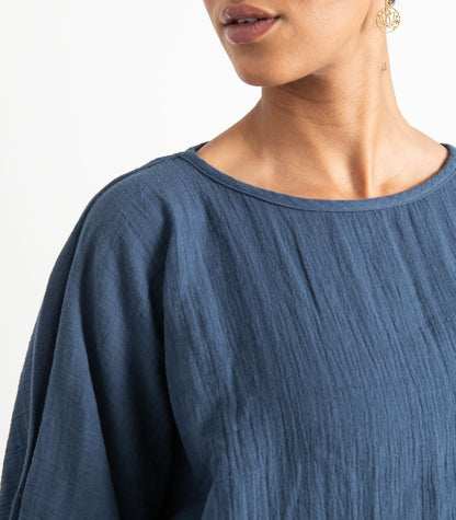 Organic Muslin Sunrise Shirt - Indigo