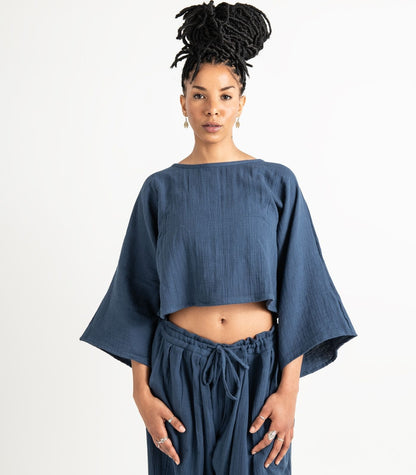 Organic Muslin Sunrise Shirt - Indigo