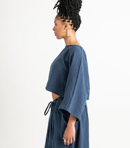 Organic Muslin Sunrise Shirt - Indigo