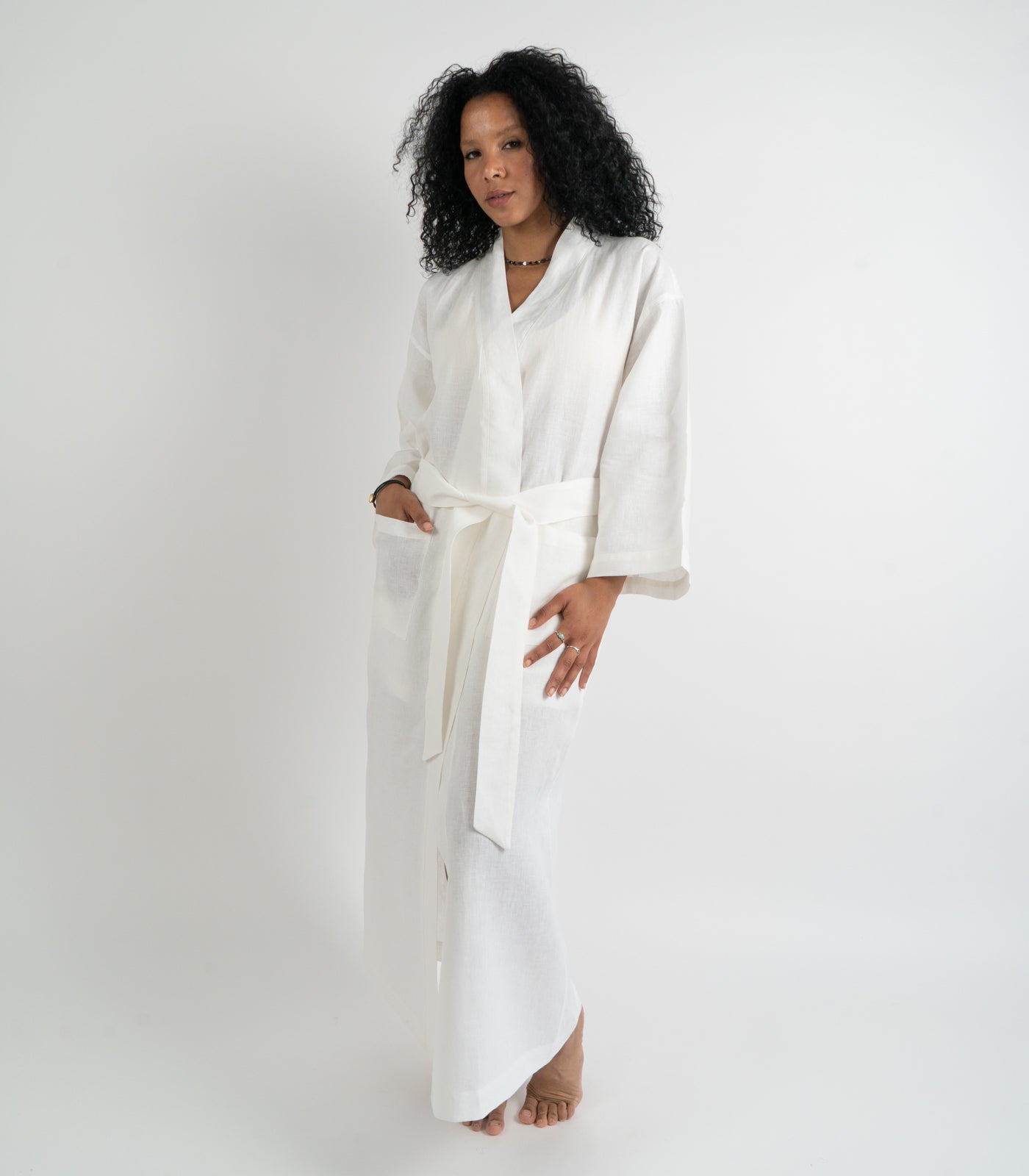 Organic Linen Robe - White