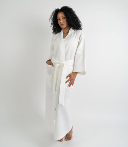 Organic Linen Robe - White