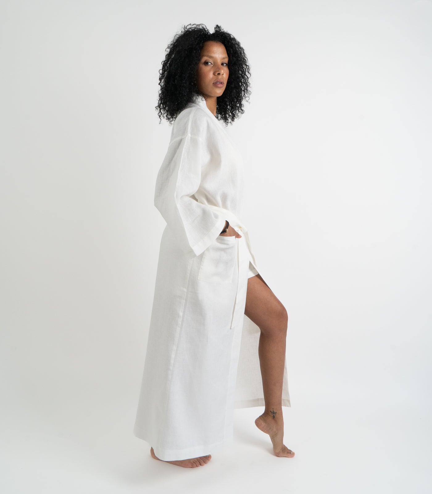 Organic Linen Robe - White