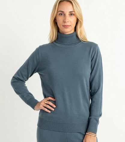 Bhumi Organic Cotton - Fine Knit Turtleneck Jumper - Orion Blue