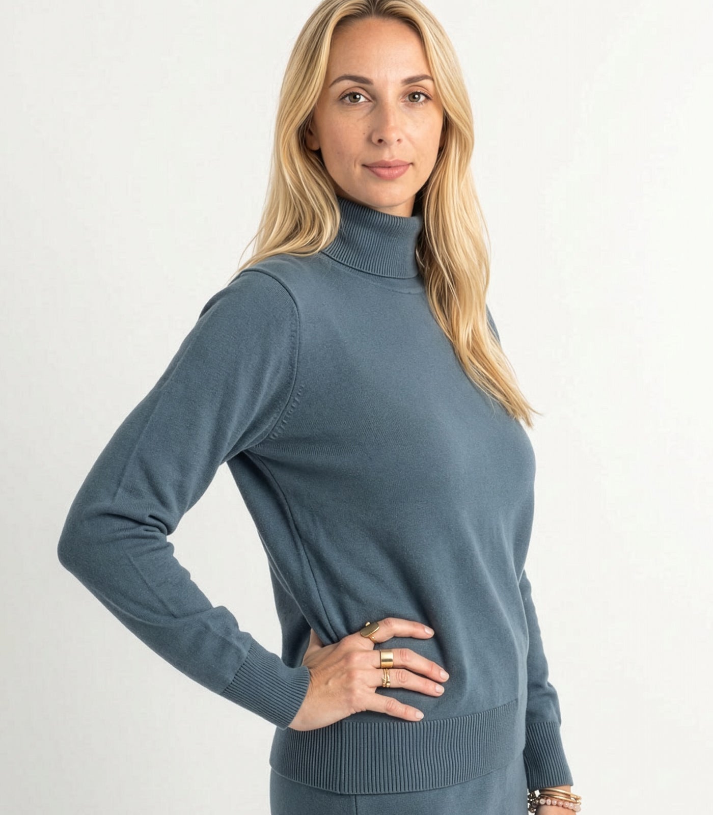 Bhumi Organic Cotton - Fine Knit Turtleneck Jumper - Orion Blue
