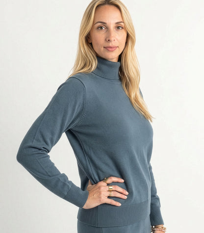 Bhumi Organic Cotton - Fine Knit Turtleneck Jumper - Orion Blue