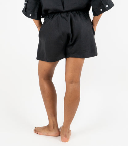 Organic Linen Boxy Lounge Shorts - Black