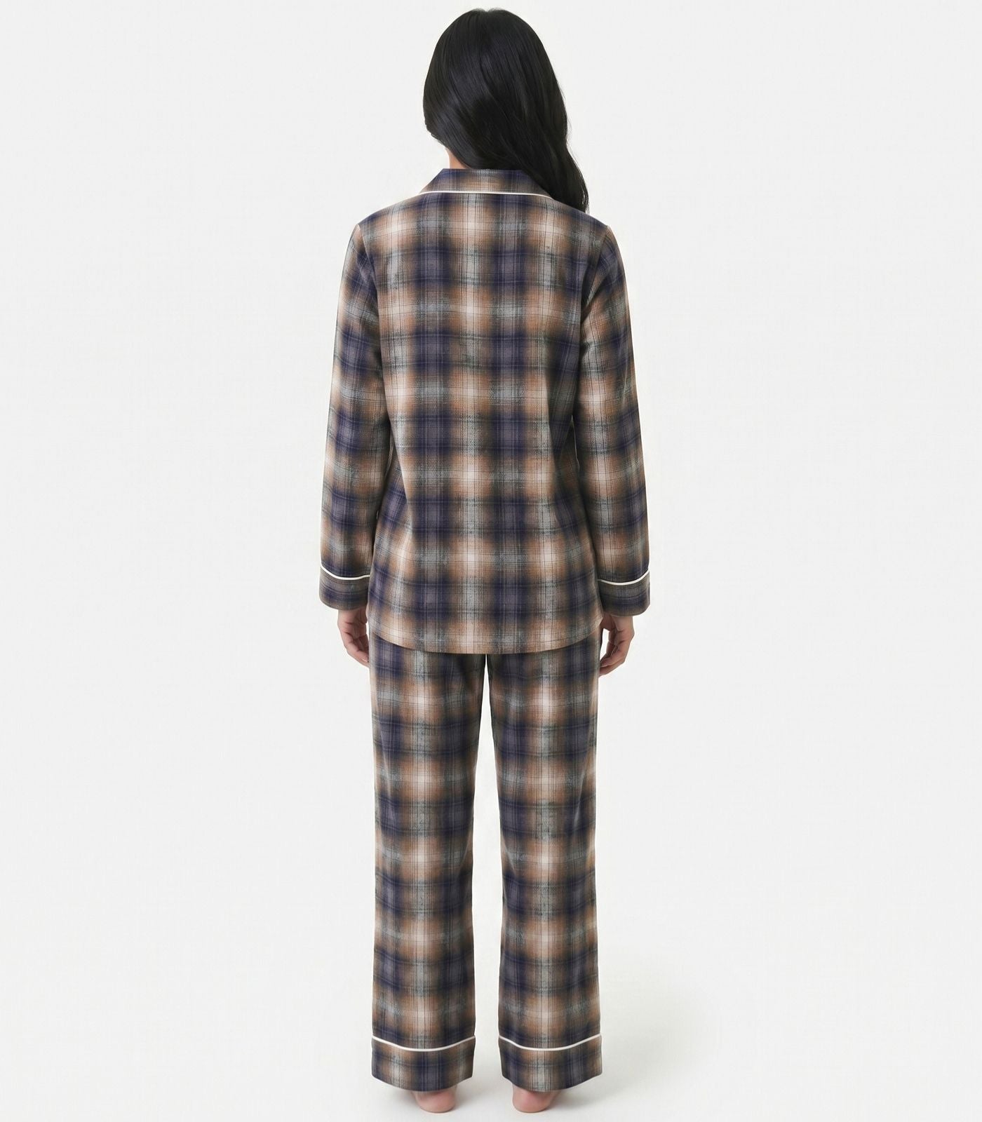 Organic Cotton Flannelette Long PJ Set - Blue Plaid