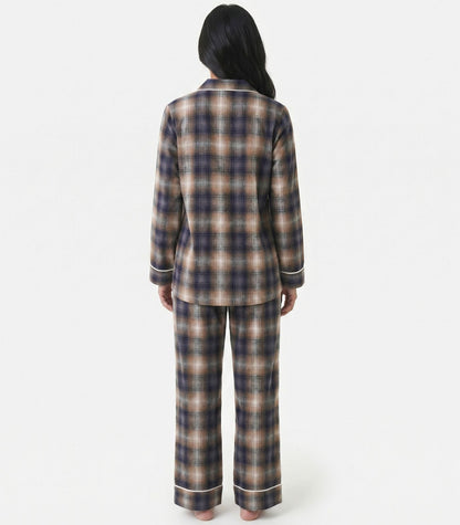 Organic Cotton Flannelette Long PJ Set - Blue Plaid