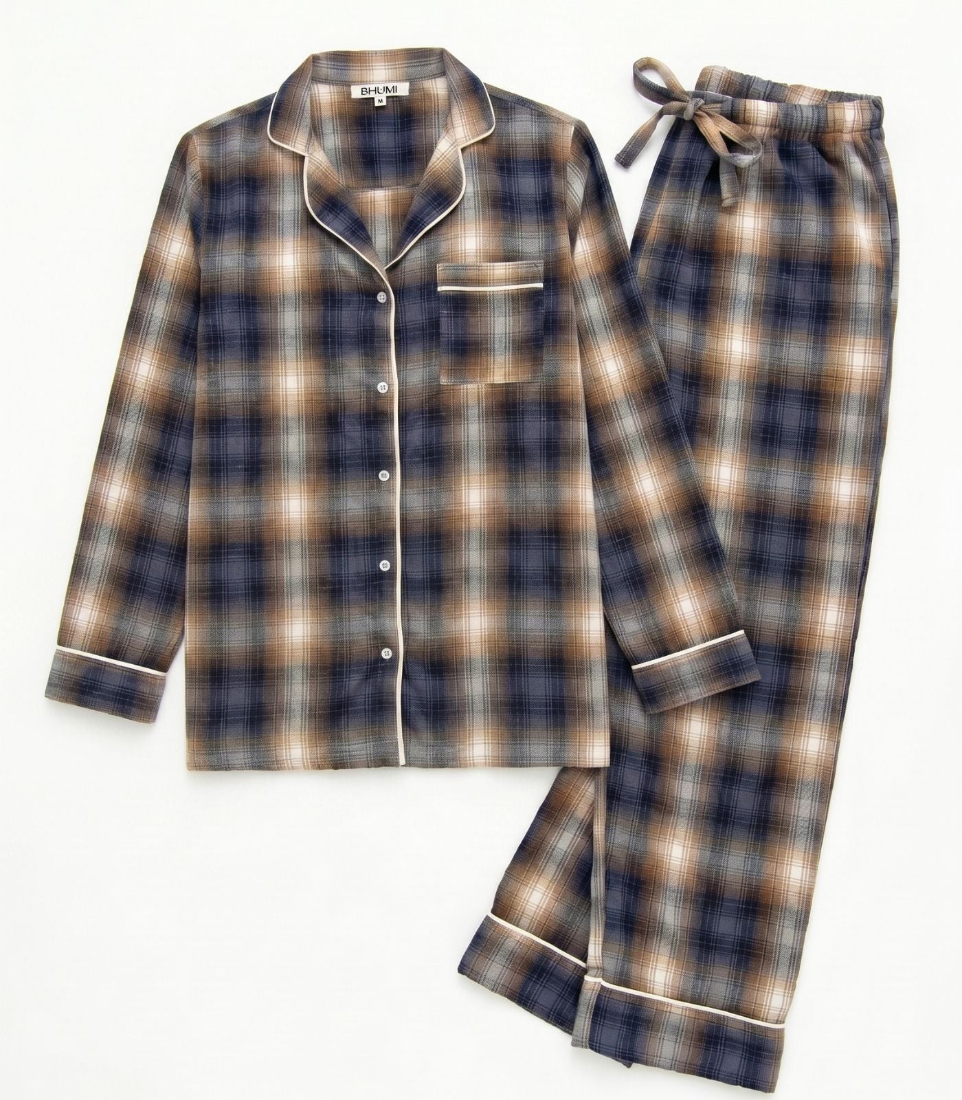 Organic Cotton Flannelette Long PJ Set - Blue Plaid