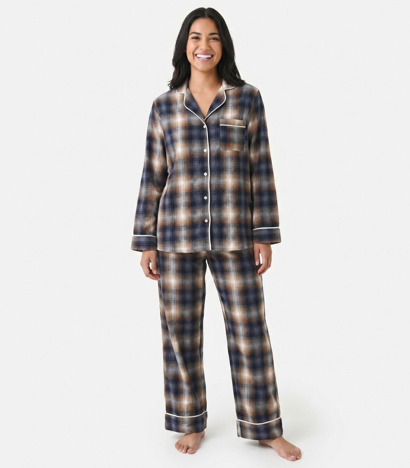 Organic Cotton Flannelette Long PJ Set - Blue Plaid