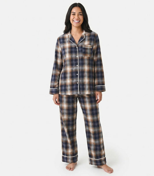Organic Cotton Flannelette Long PJ Set - Blue Plaid