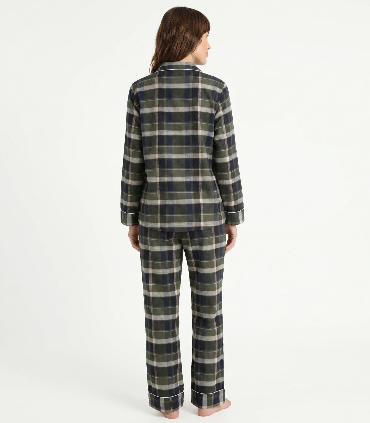 Organic Cotton Flannelette Long PJ Set - Green Plaid