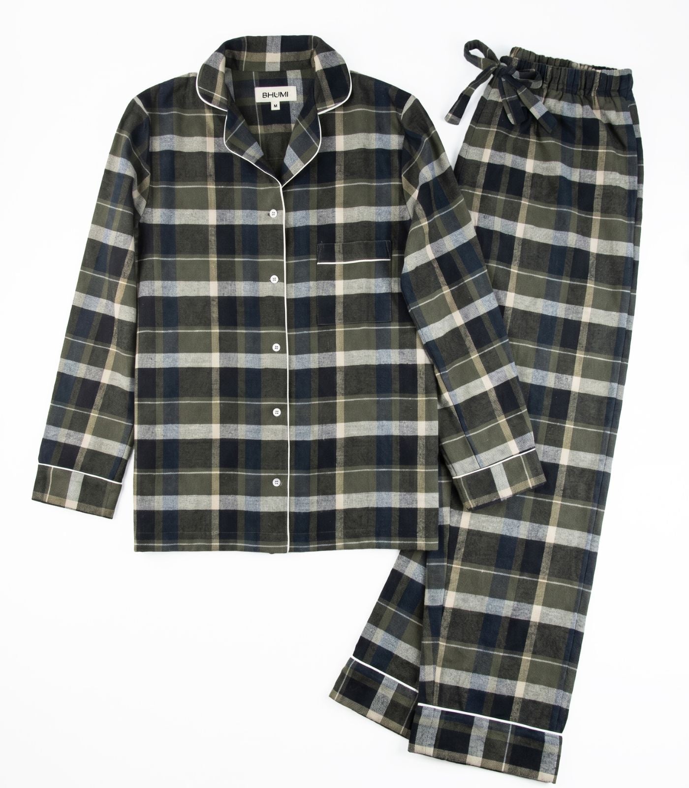 Organic Cotton Flannelette Long PJ Set - Green Plaid