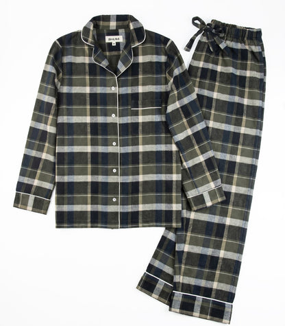 Organic Cotton Flannelette Long PJ Set - Green Plaid