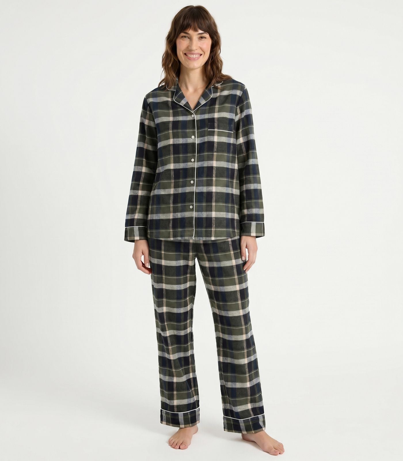 Organic Cotton Flannelette Long PJ Set - Green Plaid