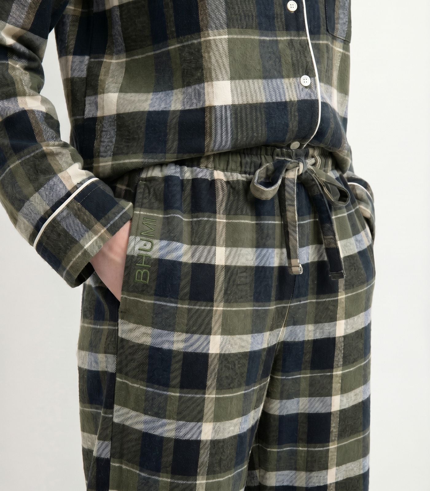 Organic Cotton Flannelette Long PJ Set - Green Plaid