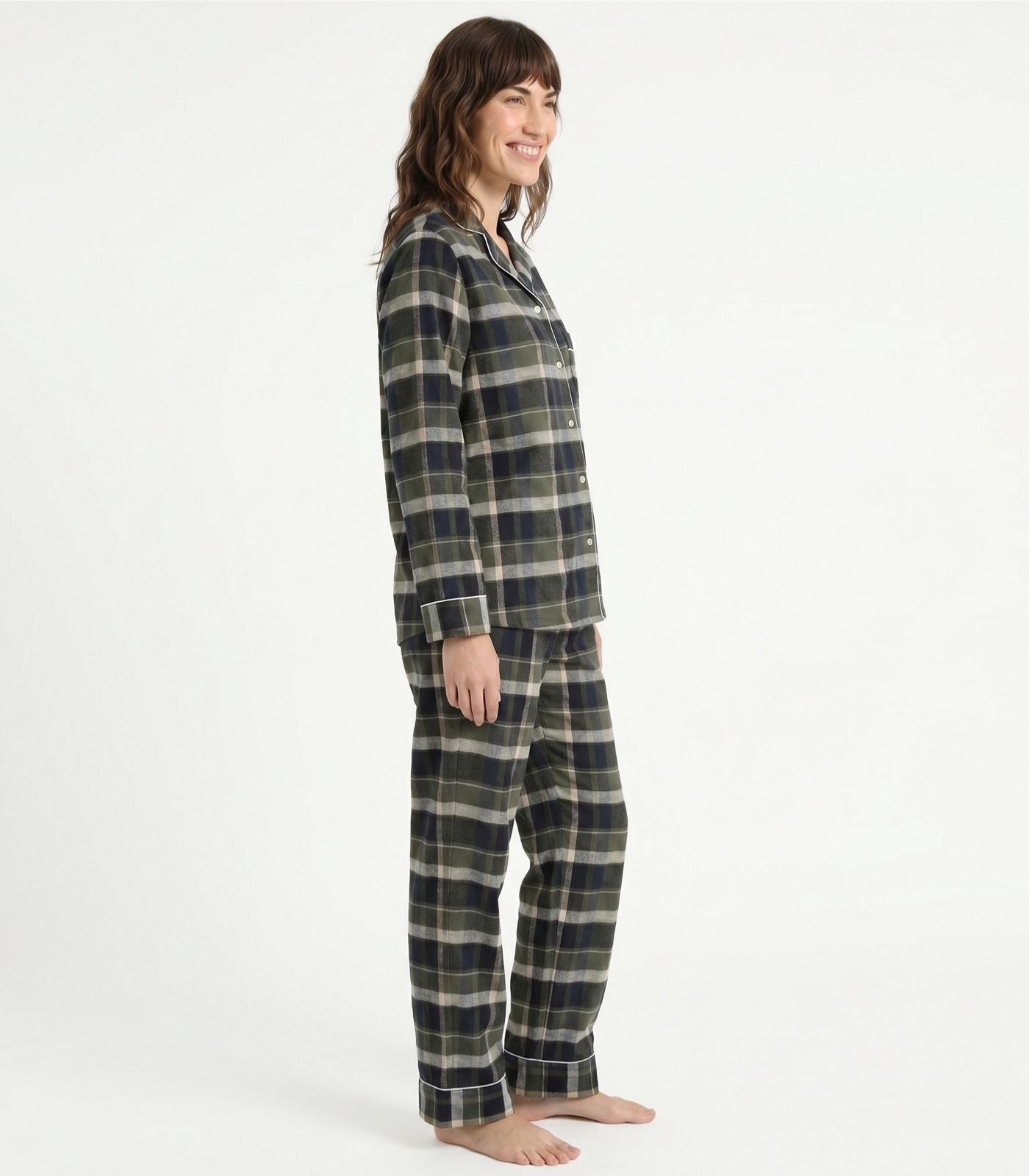 Organic Cotton Flannelette Long PJ Set - Green Plaid