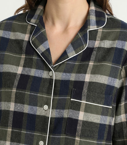 Organic Cotton Flannelette Long PJ Set - Green Plaid