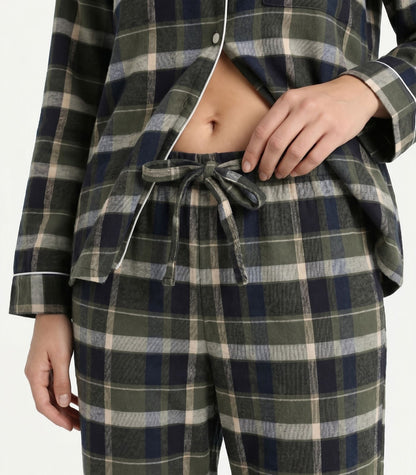 Organic Cotton Flannelette Long PJ Set - Green Plaid
