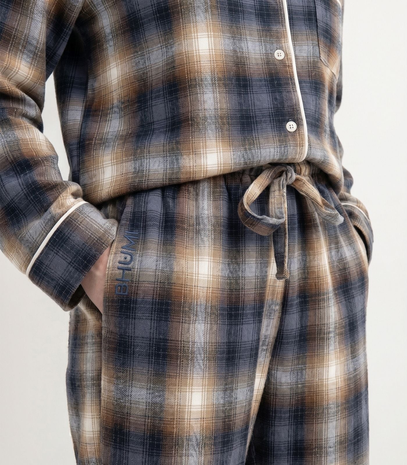 Organic Cotton Flannelette Long PJ Set - Blue Plaid