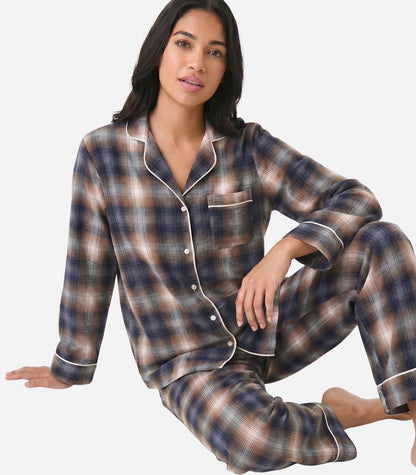 Organic Cotton Flannelette Long PJ Set - Blue Plaid