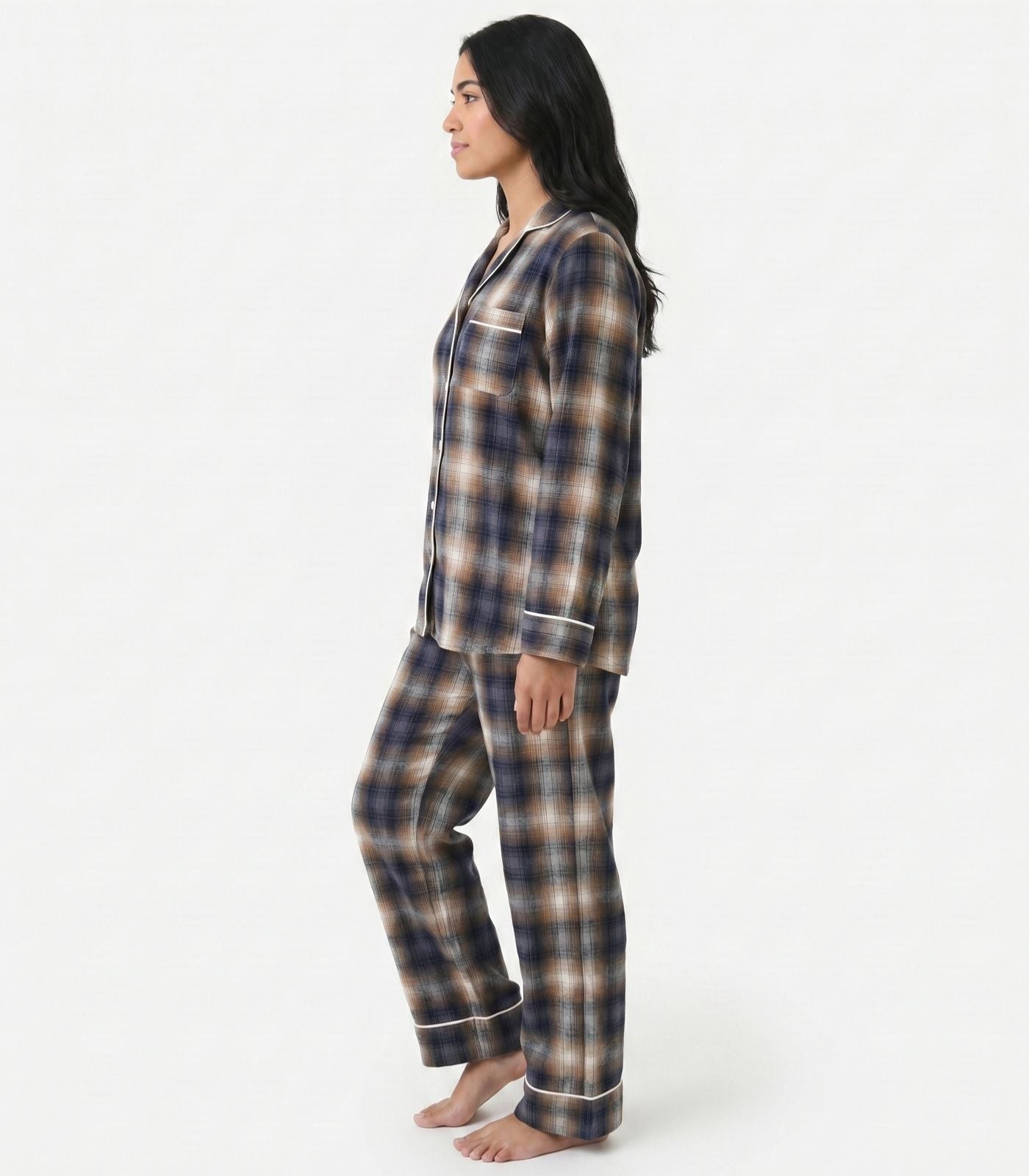 Organic Cotton Flannelette Long PJ Set - Blue Plaid