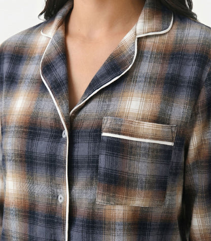 Organic Cotton Flannelette Long PJ Set - Blue Plaid