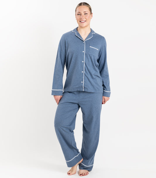 Bhumi Organic Cotton - Jersey Long PJ Set - Ocean Blue Melange