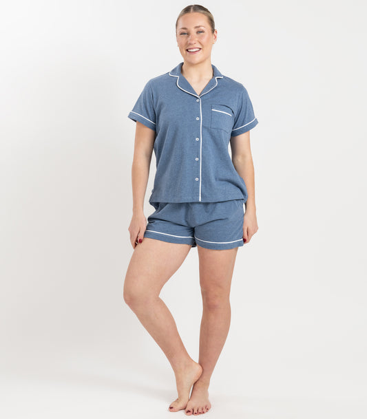 Bhumi Organic Cotton - Jersey Short PJ Set - Ocean Blue Melange