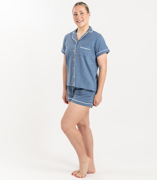 Bhumi Organic Cotton - Jersey Short PJ Set - Ocean Blue Melange