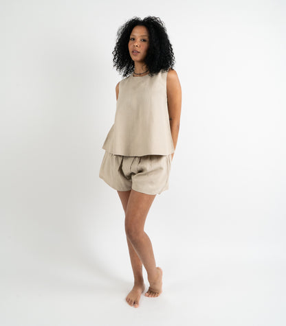 Organic Linen Boxy Lounge Shorts - Raw