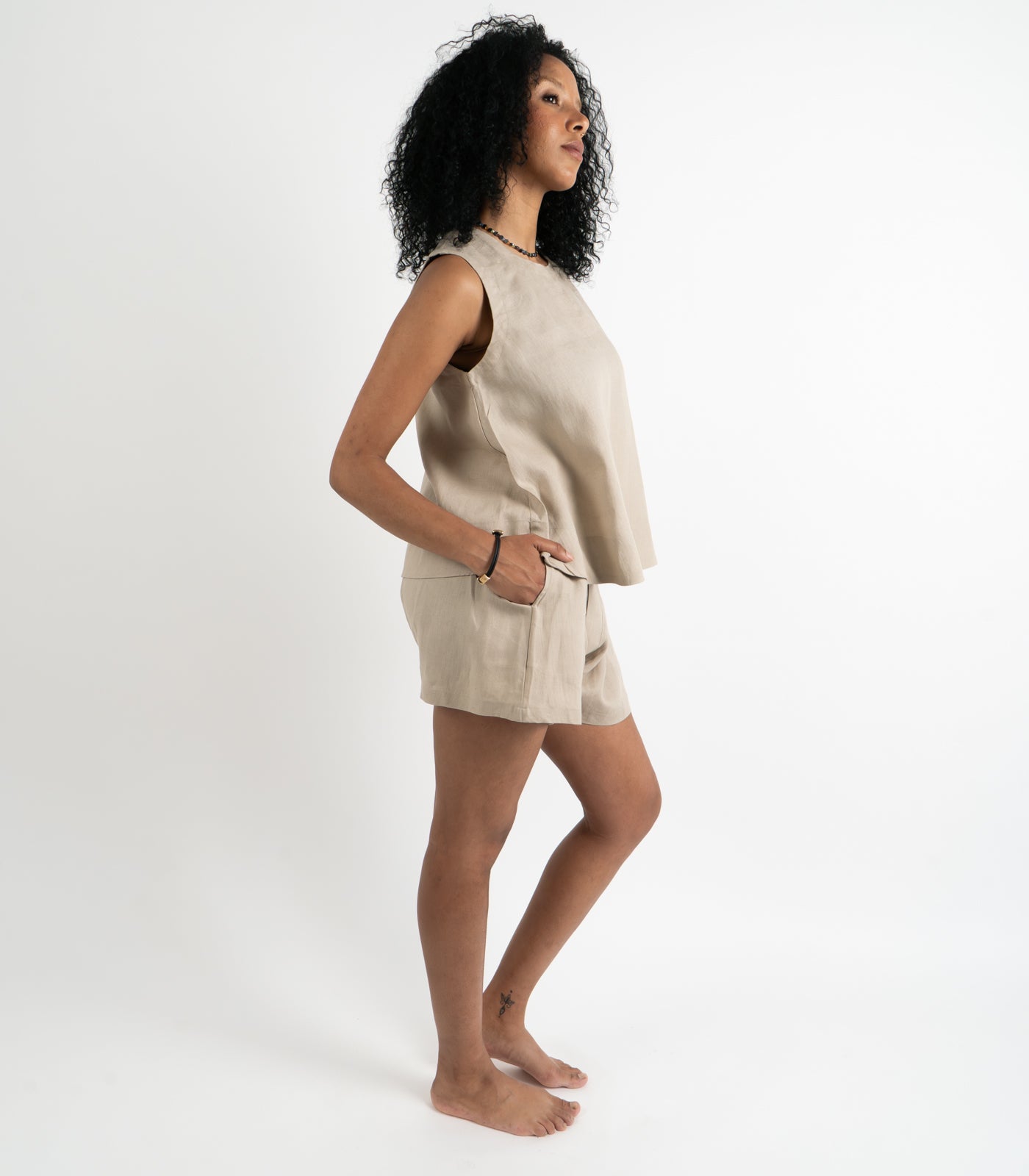 Organic Linen Sleeveless Lounge Shirt - Raw