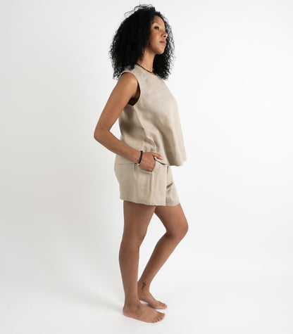 Organic Linen Sleeveless Lounge Shirt - Raw