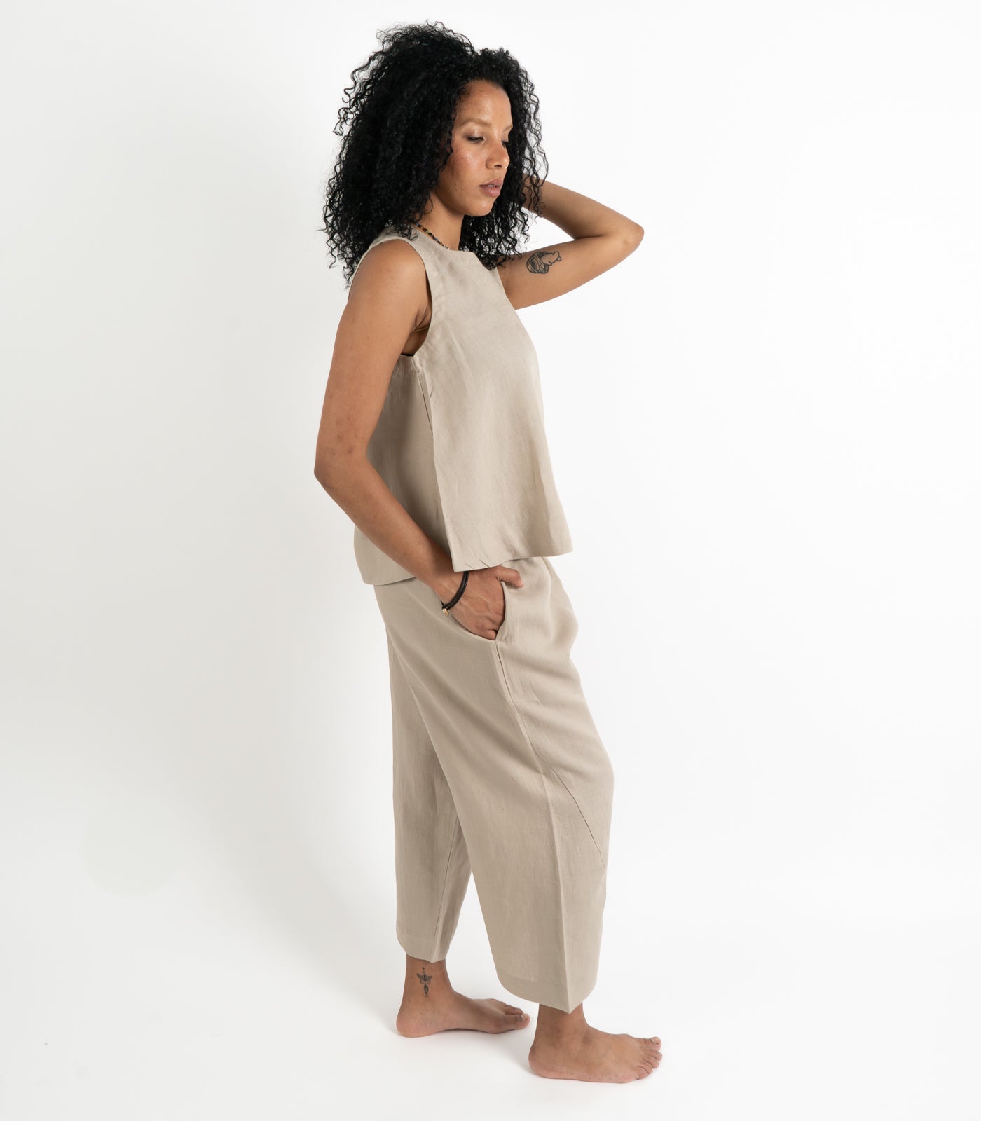 Organic Linen Sleeveless Lounge Shirt - Raw